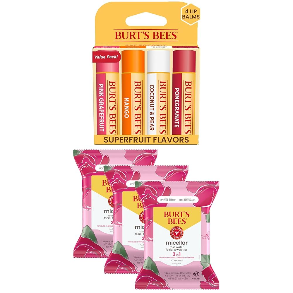 Burt's Bees Rose Water Face Wipes, for All Skin Types, Hydrating Micellar Makeup Remover & Facial Cleansing Towelettes, 30 Ct (3-Pack)