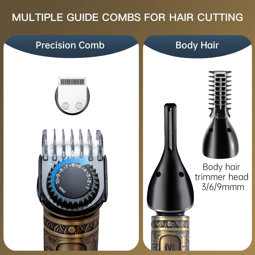 Beard Trimmer Kit Professional Hair Clipper Zero Gapped T-Blade Electric Shaver Razor Nose Body Trimmer for Men Cordless Grooming Kit 7 in 1