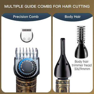 Beard Trimmer Kit Professional Hair Clipper Zero Gapped T-Blade Electric Shaver Razor Nose Body Trimmer for Men Cordless Grooming Kit 7 in 1