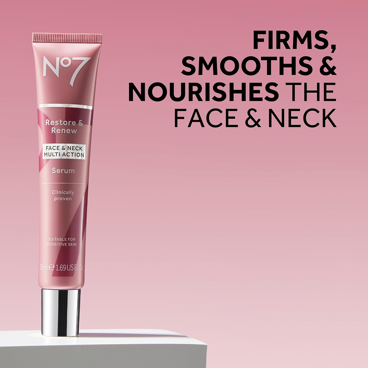 No7 Restore & Renew Multi-Action Face & Neck Serum - Anti Aging Face Serum for Women with Deep Wrinkle Repair - Collagen Infused with Hydrating Hibiscus Peptides & Hyaluronic Acid (0.5 Fl Oz)