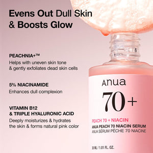 Anua Peach 70 Niacinamide Serum 30ml / brightening hydrating face serum/daily clean beauty (1.01 fl. oz.)