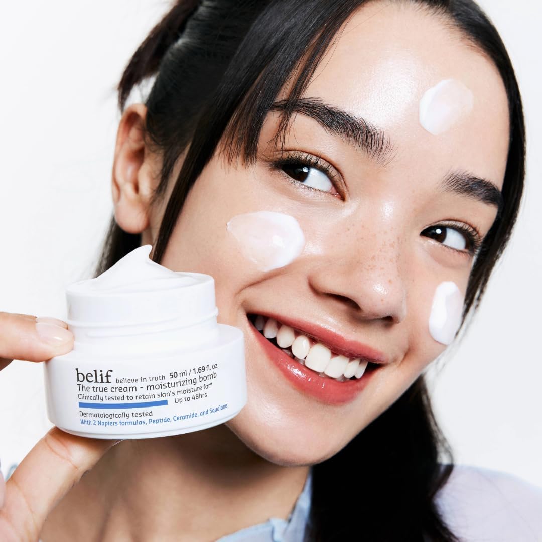 belif Moisturizing Bomb – Daily Ceramide Moisturizer with Peptide & Squalane, 48hr Hydration & Anti-Aging Cream, Milky & Lightweight, Restores Skin Barrier, Korean Skincare