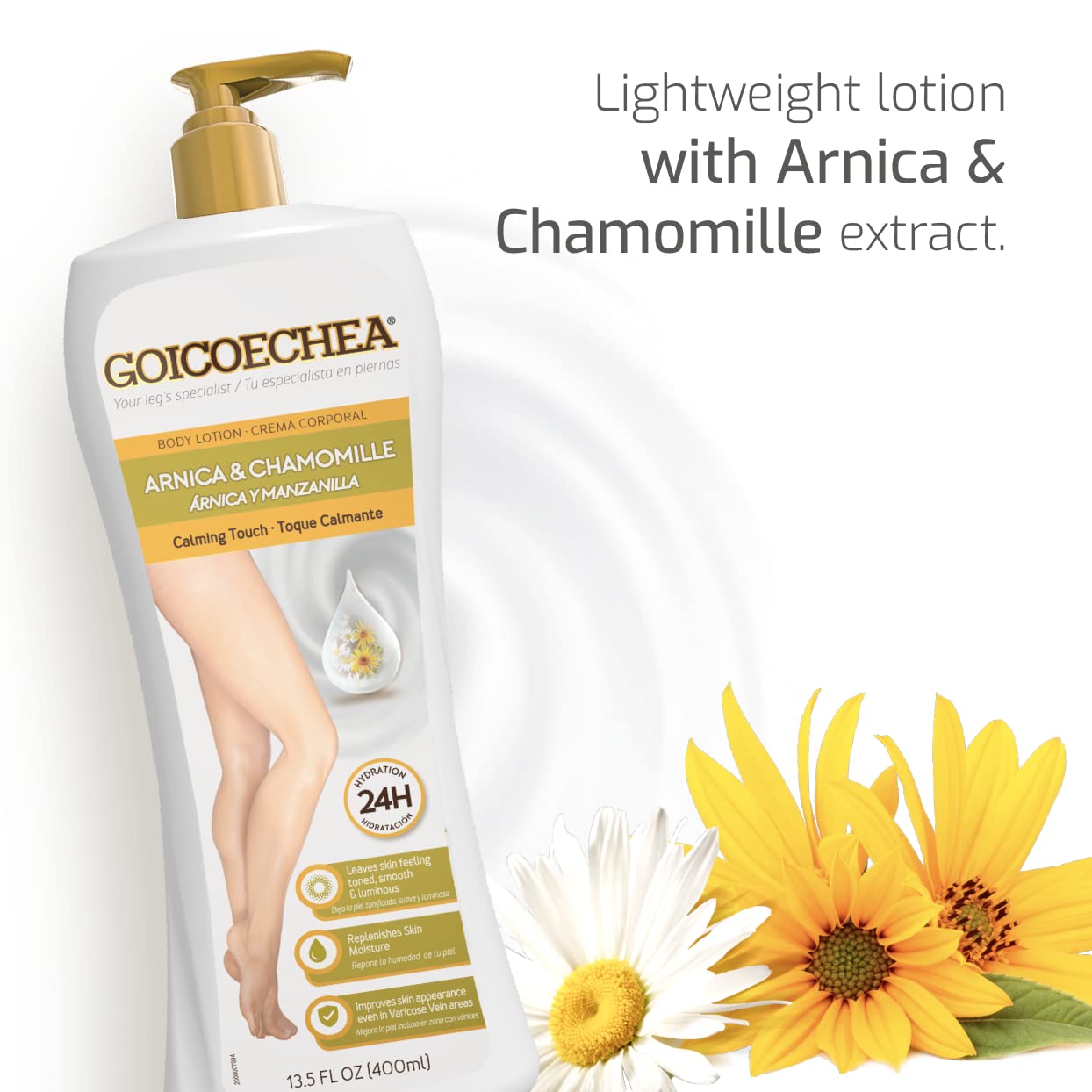 Goicoechea Calming Touch Body Lotion, Moisturizing Skin Care with Arnica & Chamomile, Improves Appearance of Varicose Veins & Blemishes, Smooths & Tones, 13.5 oz