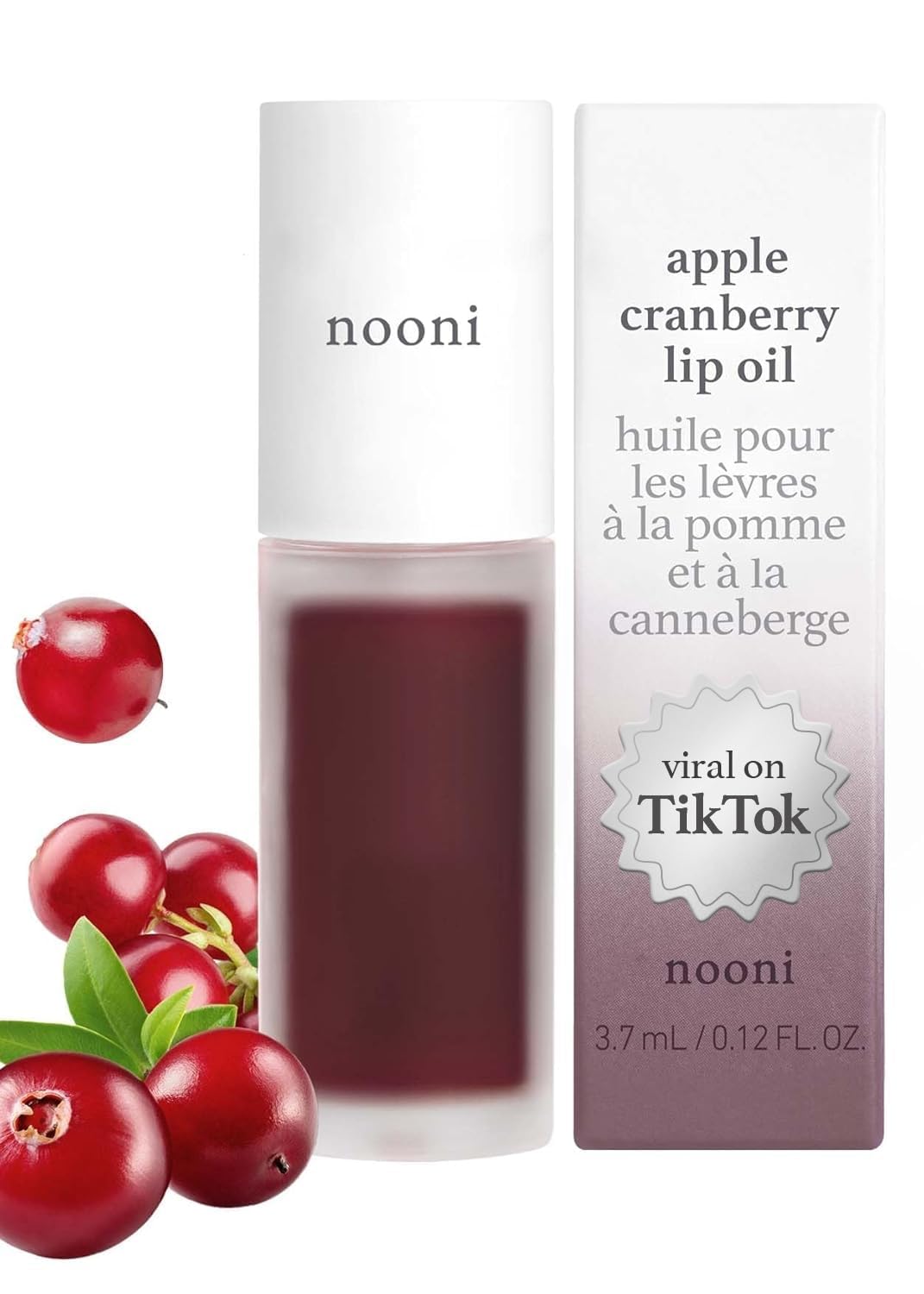 NOONI Korean Vegan Appleseed Lip Oil - Applecherry | Long-Lasting, Moisturizing, Plumping, Revitalizing for Dry Lips, Waterproof, No Peel Off, Hydrating, Nourishing Crystal Clear, 0.12 FL Oz