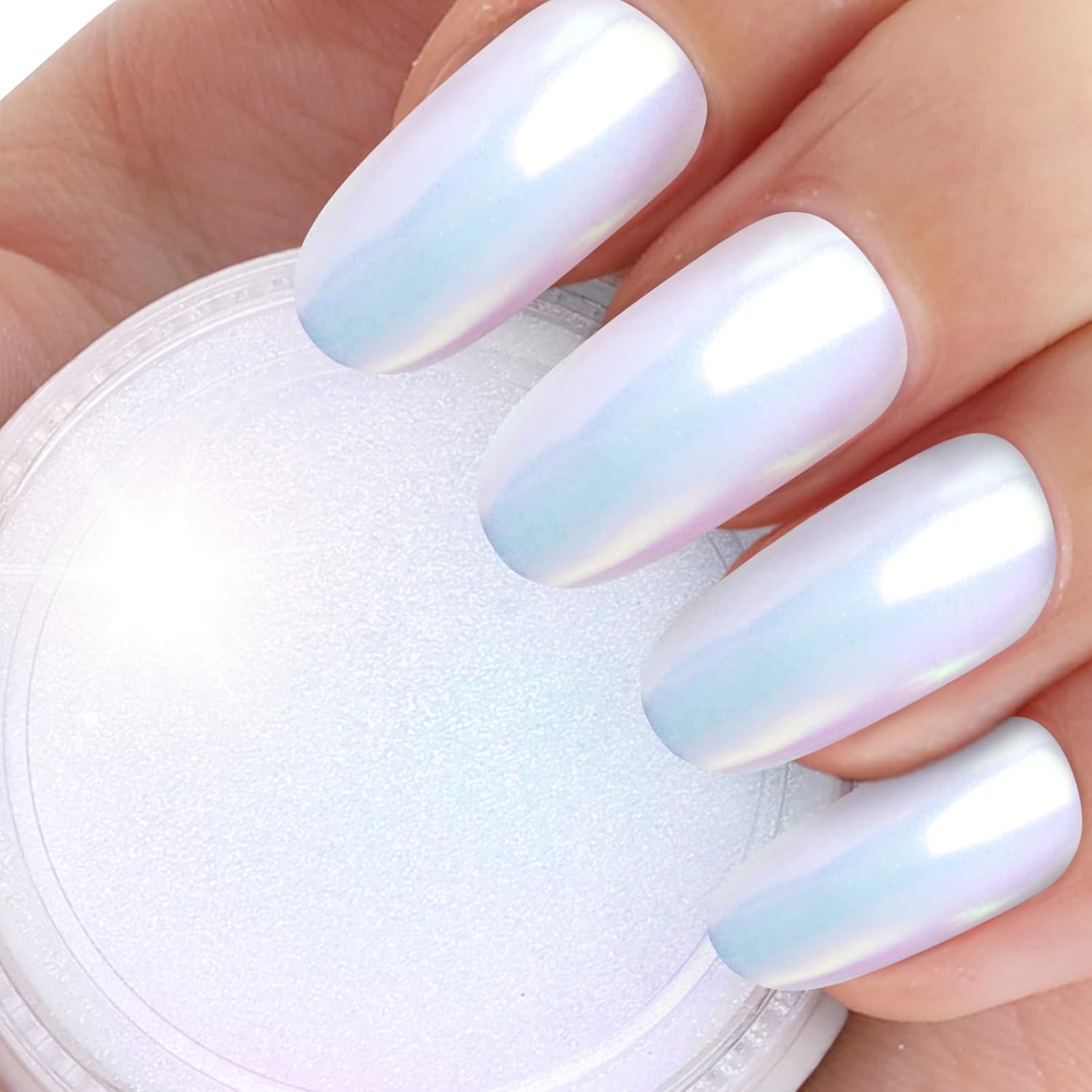 Artdone White Pearl Chrome Nail Powder,Iridescent Aurora Powder Metallic Mirror Effect Pigment Pearlescent Mermaid Pigment Pearl Glitter Dust Kit,Nail Art Decoration, Resin Craft
