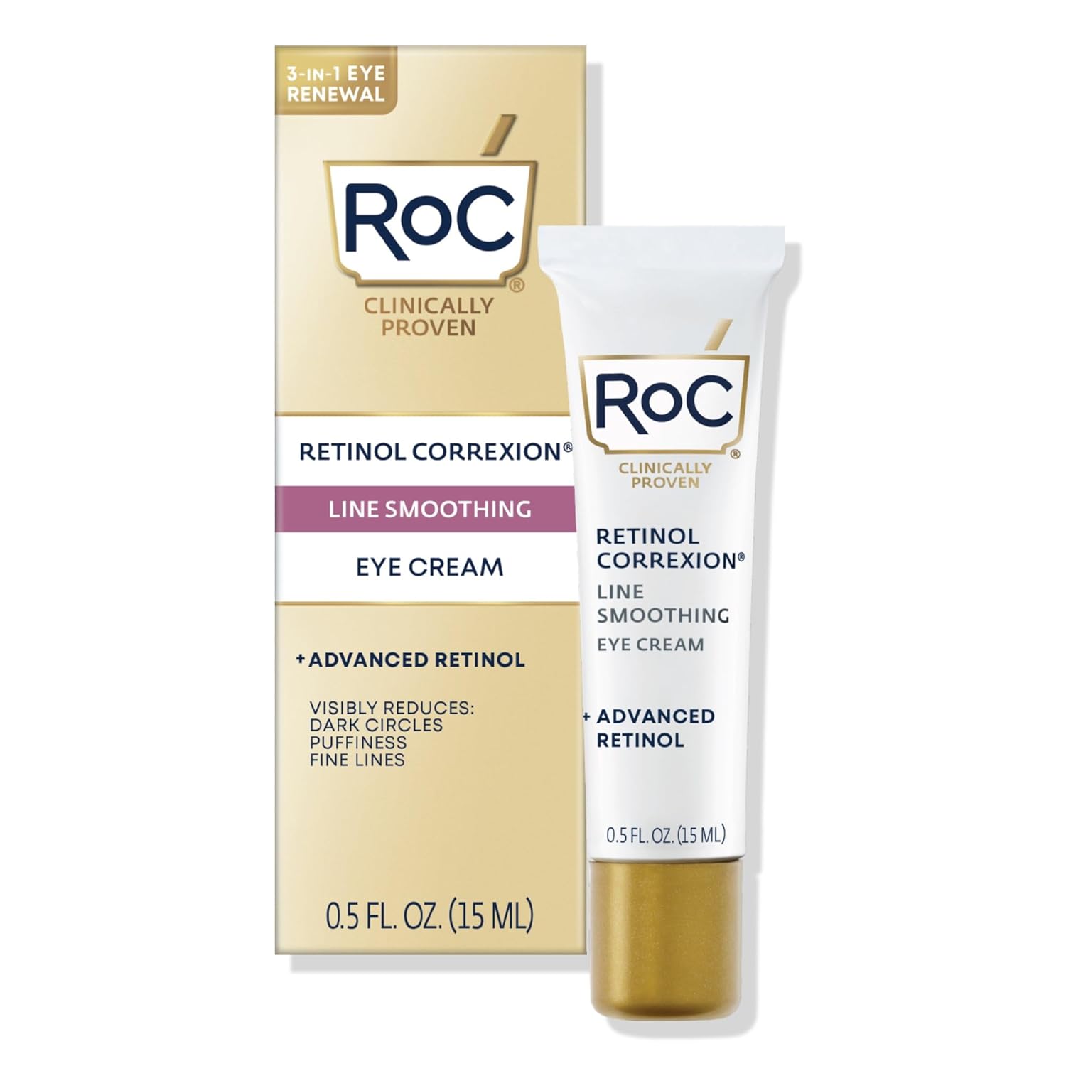 RoC Retinol Correxion Value Set Duo, Deep Wrinkle Anti-Aging Night Face Cream + Daily Under Eye Cream for Dark Circles & Puffiness , Skin Care Set (Packaging May Vary)