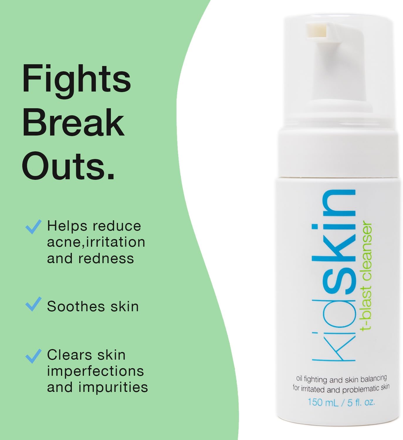 Kidskin T-Blast Facial Cleanser, Gentle Face Wash with Tea Tree Oil, Spot Skin Care for Kids and Teens, Non-Drying Natural Cleanser for Oily or Dry, Acne-Prone Skin, 150 ml 5.0 fl oz.