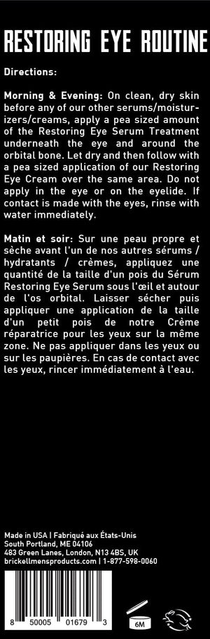 Brickell Men's Restoring Eye Routine for Men, Eye Cream and Serum for Men, Natural and Organic, Unscented, Men's Skin Care Gift Set