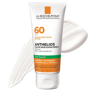 La Roche-Posay Anthelios Clear Skin Dry Touch Sunscreen SPF 60 | Oil Free Sunscreen For Face | Oil Absorbing | Broad Spectrum SPF + Antioxidants | Non-Greasy | Oxybenzone Free | Travel Size