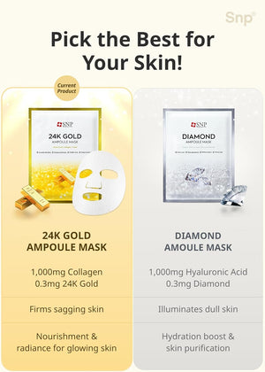 Best Korean Collagen Face Mask | 24K Gold Ampoule Sheet Mask | Hydrating Face Masks | For Tightening & Nourishing | Korean Skin Care | Overnight Face Masks | Moisturizing Sheet Mask | Snp | 10 Sheets