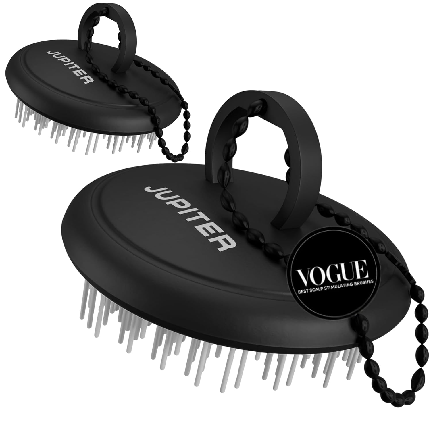 Jupiter Scalp Exfoliator - Scalp Massager Tool for Wet & Dry Hair - Ergonomic Detangler Brush - Dandruff Comb & Scrub to Remove Dandruff & Buildup and Support Circulation - Black/White