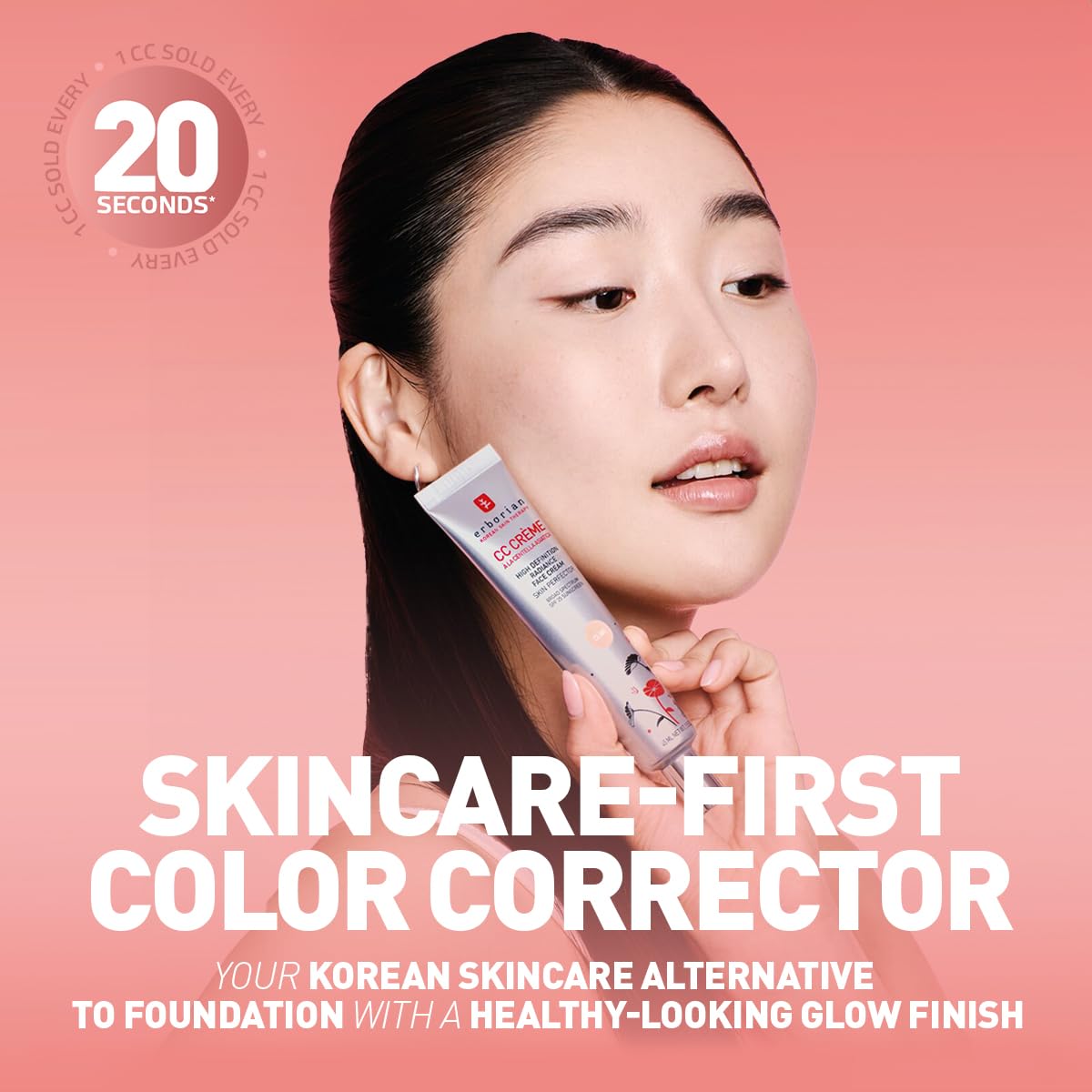 Erborian Color Correcting CC Cream with Centella Asiatica - Light Multi-Purpose Facial Concealer with Illuminating Finish Soothes & Hydrates Skin - SPF Korean Skincare Skin Perfector