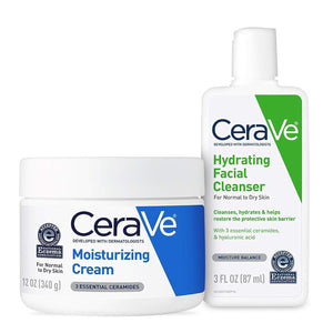 CeraVe Moisturizing Cream Combo Pack, Contains 16 Ounce with Pump & 1 Ounce Hydrating Facial Cleanser, Dry Skin Relief