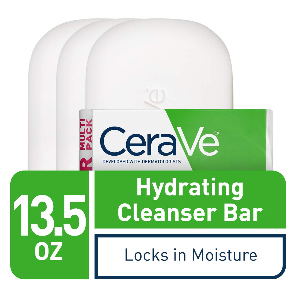 CeraVe Hydrating Cleanser Bar, Soap-Free Body and Facial Cleanser with 5% Moisturizing Cream, Fragrance-Free, 3-Pack, 4.5 Ounce Each
