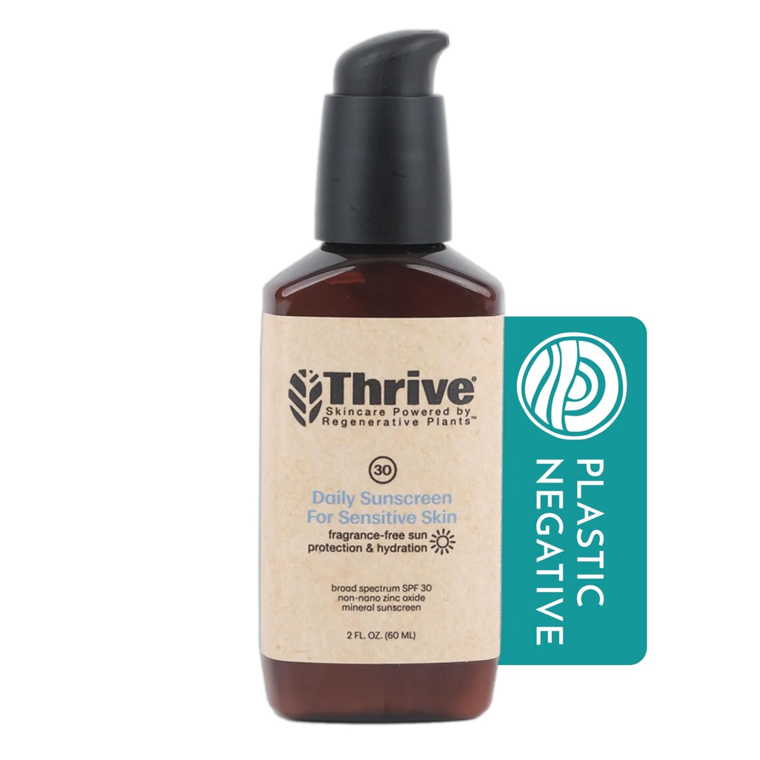 Thrive Natural Care Mineral Face Sunscreen SPF 30 - Daily Sunscreen for Face, No White Cast, Non-Nano Zinc Oxide - Lightweight Moisturizer Broad-Spectrum Protection - Vegan, 2 Fl Oz