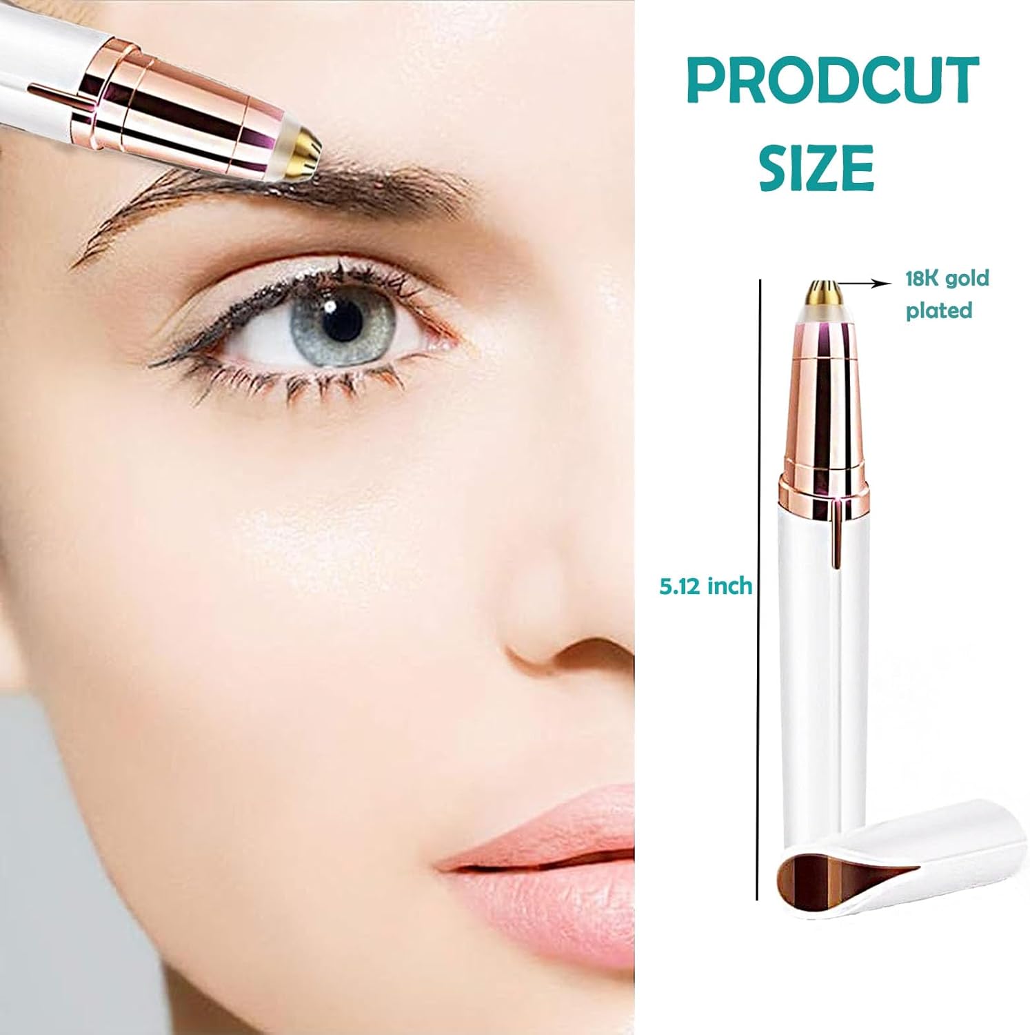 USB Rechargeable Portable Electric Eyebrow Trimmer Pen for Women, Painless Precision Eyebrow Shaver Razor Tool for Face, Fingers, Legs, Mouth (White)
