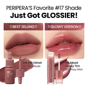 Peripera Ink Mood Glowy Tint | Lip-Plumping, Naturally Moisturizing, Lightweight, Glow-Boosting, Long-Lasting, Comfortable, Non-Sticky, Mask Friendly, No White Film 033 ROSY WISH