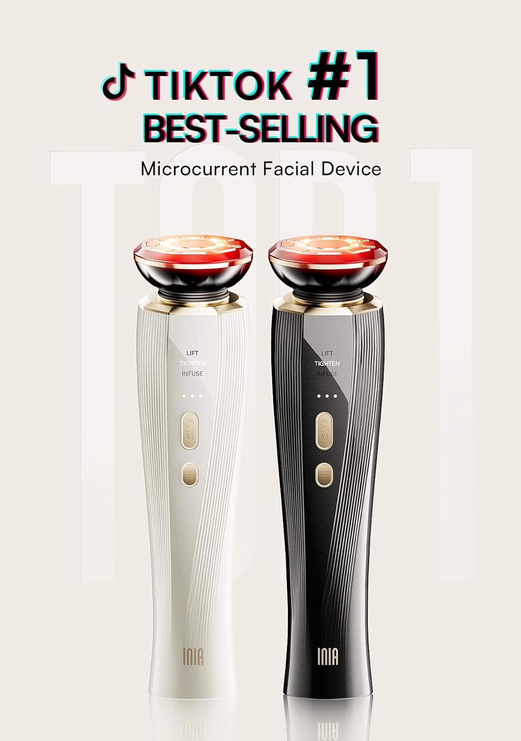 INIA 3-in-1 Red Light Therapy for Face and Neck Facial Massager True Beauty Glow Device, Lifting & Firming Skincare Tool