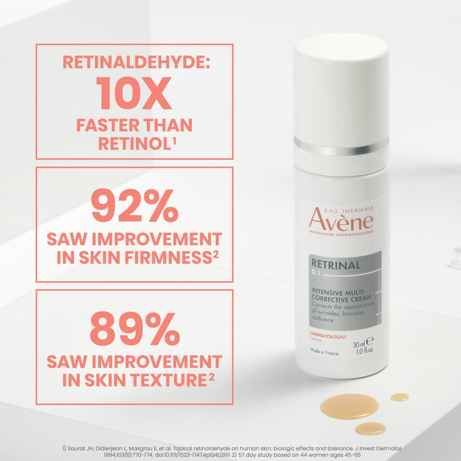 Avène Retrinal 0.1% Intensive Multi-Corrective Cream, anti-aging facial cream powered by retinaldehyde, 1 Fl Oz