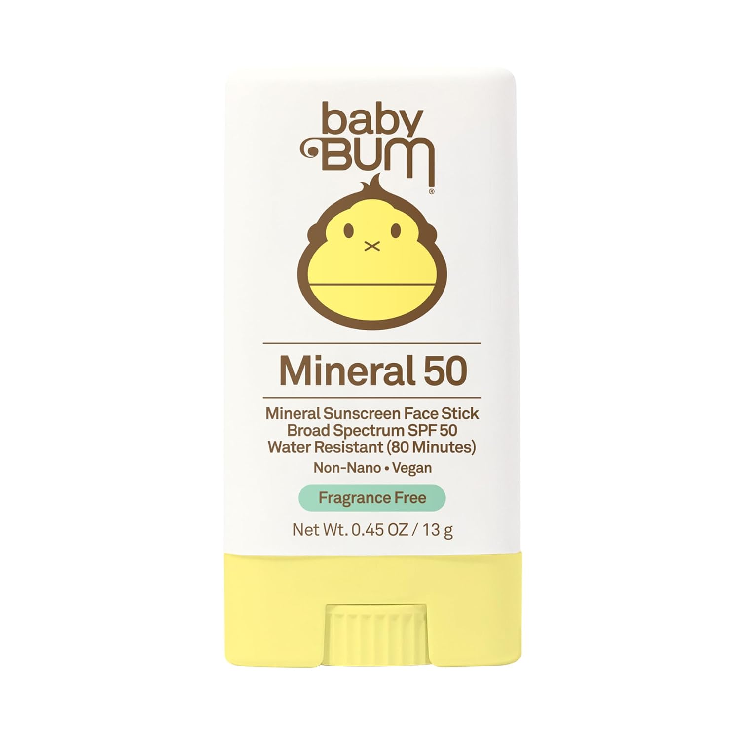 Sun Bum Baby Bum Mineral SPF 50 Sunscreen Stick - Hawaii 104 Act Compliant (Without Octinoxate & Oxybenzone) - UVA/UVB Face and Body Protection - Unscented for Sensitive Skin - Travel Size 0.45 Oz