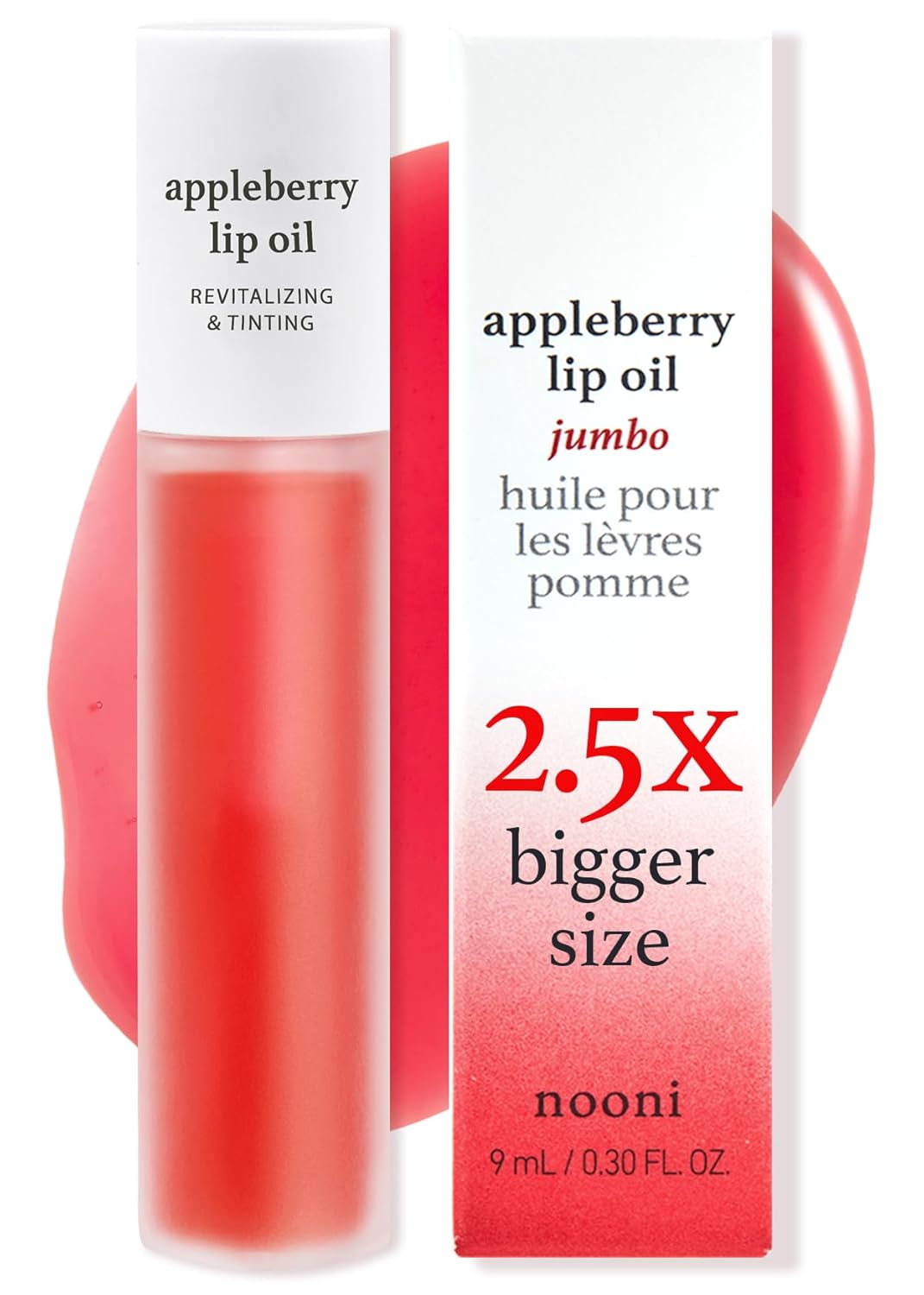 NOONI Korean Vegan Appleseed Lip Oil - Applecherry | Long-Lasting, Moisturizing, Plumping, Revitalizing for Dry Lips, Waterproof, No Peel Off, Hydrating, Nourishing Crystal Clear, 0.12 FL Oz