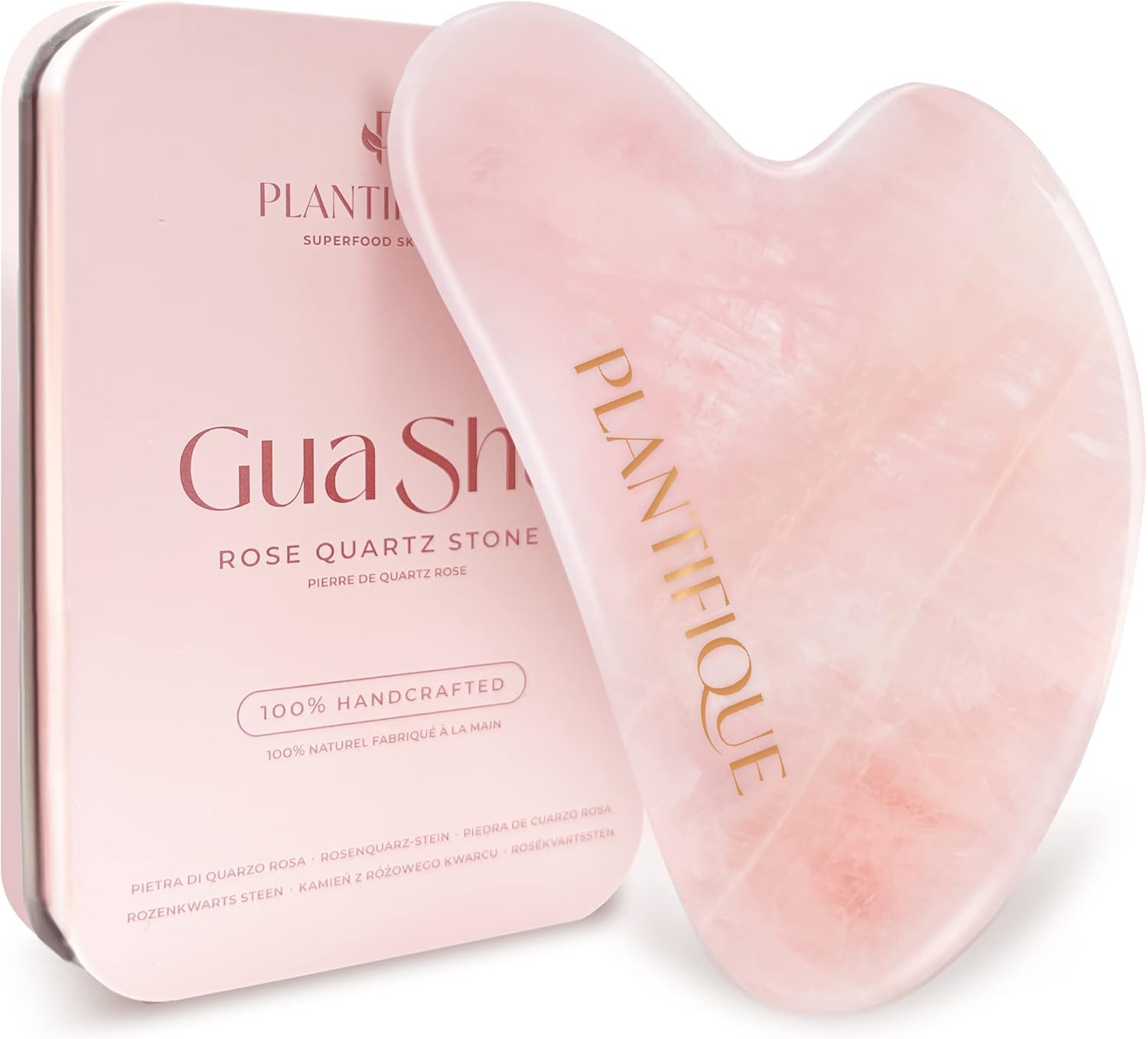 PLANTIFIQUE Rose Quartz Gua Sha Tool – Anti-Aging Face Massager & Jawline Shaper for Skincare Routine – Facial Massage & Skin Care Gift