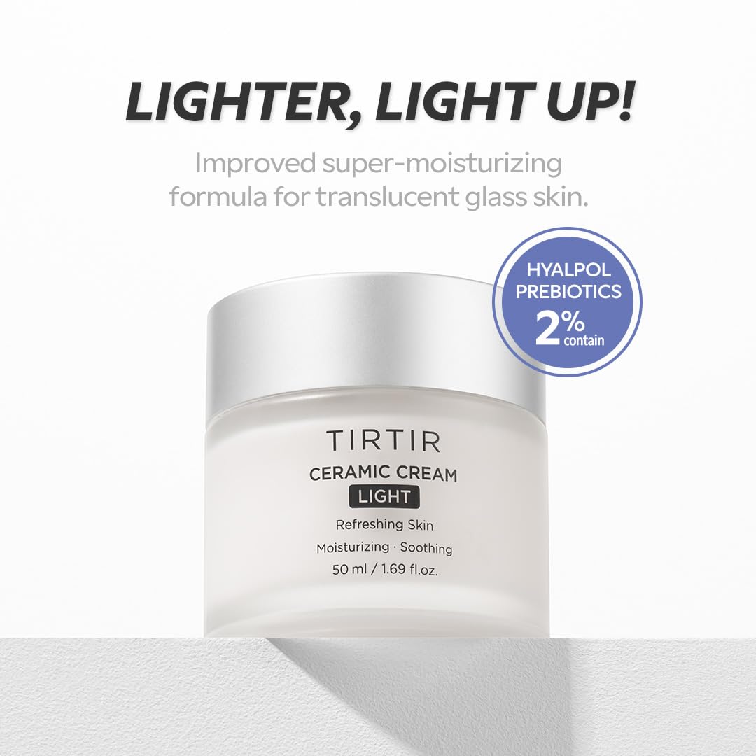 TIRTIR Ceramic Cream Light | Deep moisturizer for Glass Skin, Polyglutamic acid, Centella Asiatica Extract, Skin barrier, Lightweight, Mild, Nature derived ingredients, Dry skin, Korean skincare