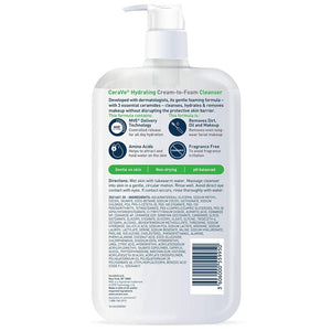 CeraVe Hydrating Cream To Foam Cleanser, Makeup Remover Face Wash For Dry Skin, Foaming Facial Cleanser With Hyaluronic Acid, Normal To Dry Skin, Fragrance Free & Non Comedogenic, 19 Fluid Ounce