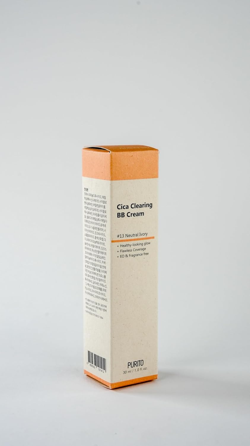 PURITO Cica Clearing BB Cream #13 Neutral Ivory 1 fl.oz / 30ml, Vegan bb cream, foundation, cruelty free