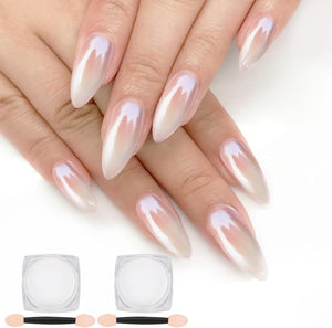 Artdone White Pearl Chrome Nail Powder,Iridescent Aurora Powder Metallic Mirror Effect Pigment Pearlescent Mermaid Pigment Pearl Glitter Dust Kit,Nail Art Decoration, Resin Craft