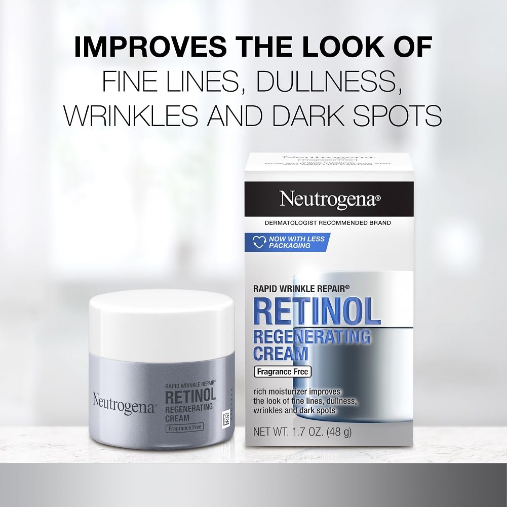 Title: Neutrogena Rapid Wrinkle Repair Retinol Face Moisturizer, Fragrance Free, Daily Anti-Aging Face Cream with Retinol & Hyaluronic Acid to Fight Fine Lines, Wrinkles, & Dark Spots, 1.7 oz