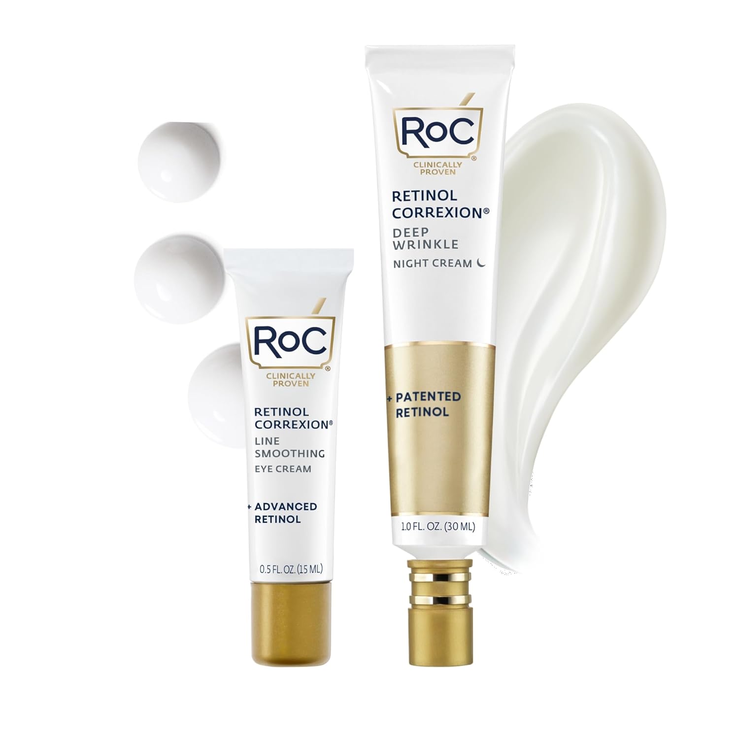 RoC Retinol Correxion Value Set Duo, Deep Wrinkle Anti-Aging Night Face Cream + Daily Under Eye Cream for Dark Circles & Puffiness , Skin Care Set (Packaging May Vary)