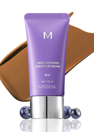 MISSHA M PERFECT COVER SERUM BB CREAM No.25 Warm Beige - Medium with Warm Undertone, Skin Tint, Tinted Moisturizer, Skin Care Foundation Makeup, Superfood Complex, Glass Skin, Korean Makeup,1.18 Fl oz