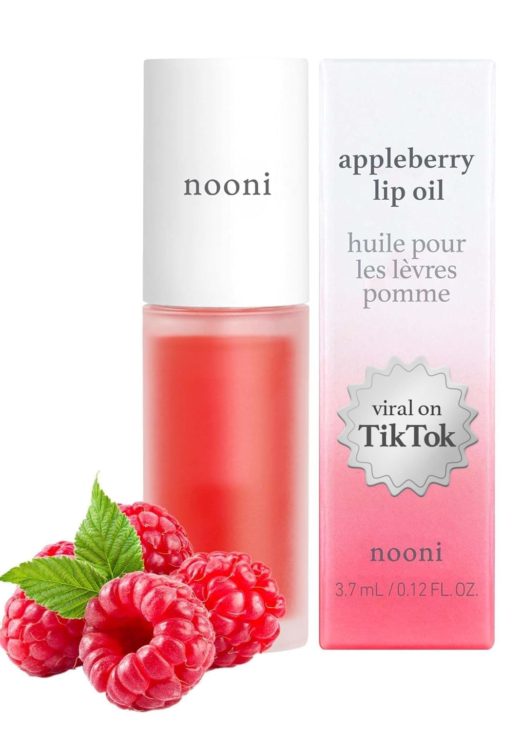 NOONI Korean Vegan Appleseed Lip Oil - Applecherry | Long-Lasting, Moisturizing, Plumping, Revitalizing for Dry Lips, Waterproof, No Peel Off, Hydrating, Nourishing Crystal Clear, 0.12 FL Oz