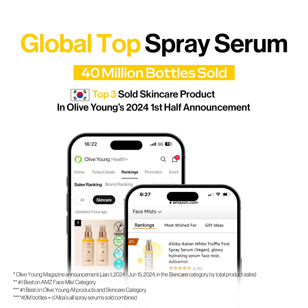 d'alba Piedmont Italian White Truffle First Spray Serum, Vegan Skin Care, Hydrating Face Moisturizer, Glow Serum for Radiant Skin, Non Comedogenic, All In One Mist (1.69 fl oz.)