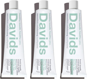 Davids Hydroxi Fluoride Free Nano Hydroxyapatite Toothpaste for Remineralizing Enamel & Sensitive Relief, Whitening, Antiplaque, SLS Free, Natural Peppermint, 4 oz, Made in USA
