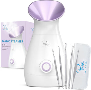 Pure Daily Care NanoSteamer Large 3-in-1 Nano Ionic Facial Steamer with Precise Temp Control - Humidifier - Unclogs Pores - Blackheads - Spa Quality - Bonus 5 Piece Stainless Steel Skin Kit (Teal)