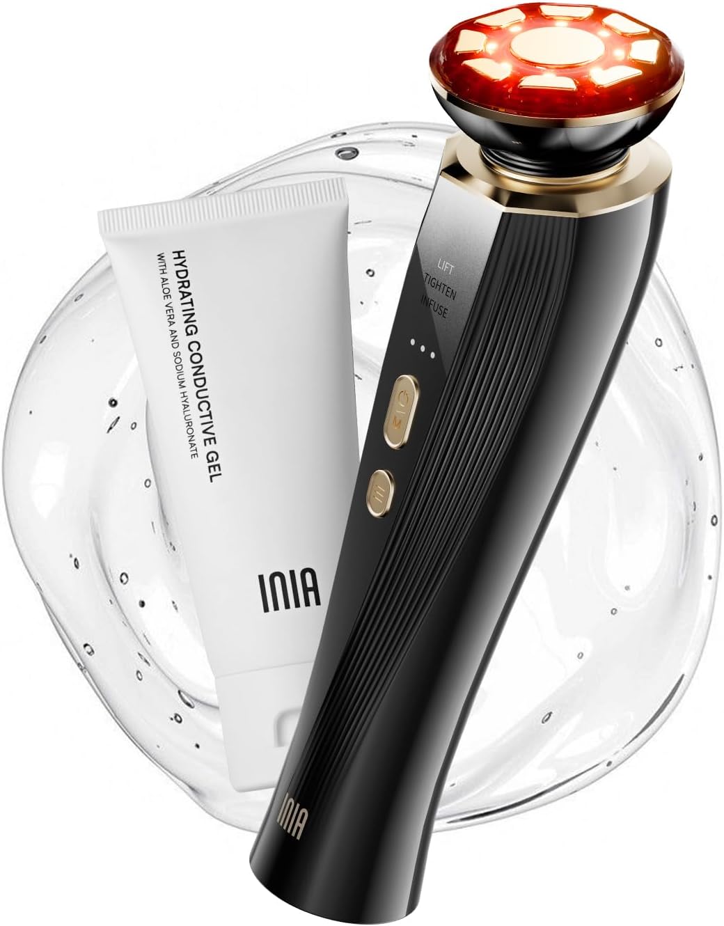 INIA 3-in-1 Red Light Therapy for Face and Neck Facial Massager True Beauty Glow Device, Lifting & Firming Skincare Tool