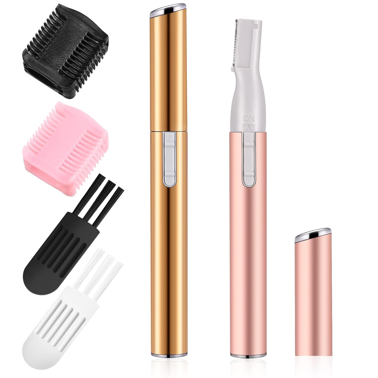 Chumia 2 Pcs Electric Eyebrow Trimmer Women Precision Face Razors Mini Shaver with Comb Christmas Women Gift Battery Operated Personal Epilator for Face Neck Fuzz Lips Leg(Pink, Silver)