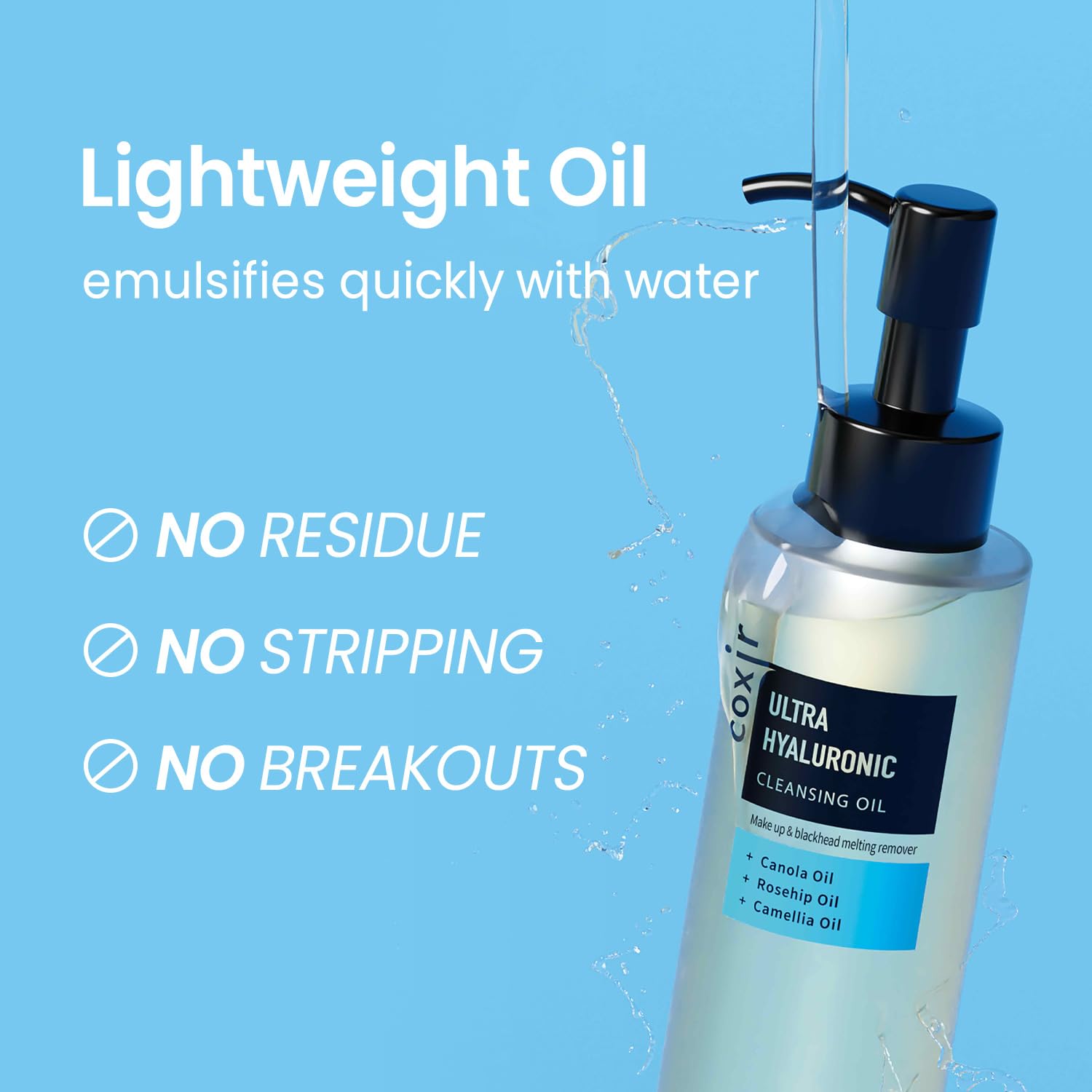 coxir ULTRA HYALURONIC CLEANSING OIL l Gentle Korean Facial Cleanser, Blackhead, Makeup Removal with Hyaluronic Acid, Plant-based oils, No Mineral Oil [5.07 Fl.oz(pack of 1)]