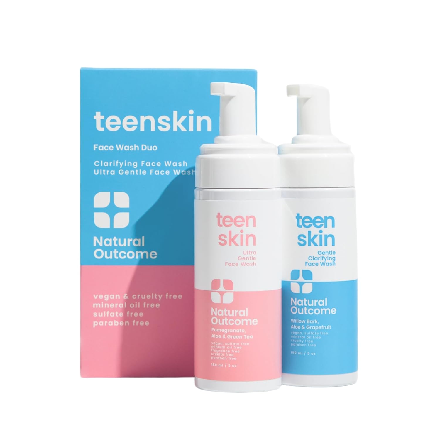 Teen Skin Face Wash Duo | Gentle Foaming Daily Boys & Girls Kids Face Wash | Non-toxic Ingredients | Perfect for Teens Preteens & Kids Looking to Prevent Acne | Two 5 oz Bottles