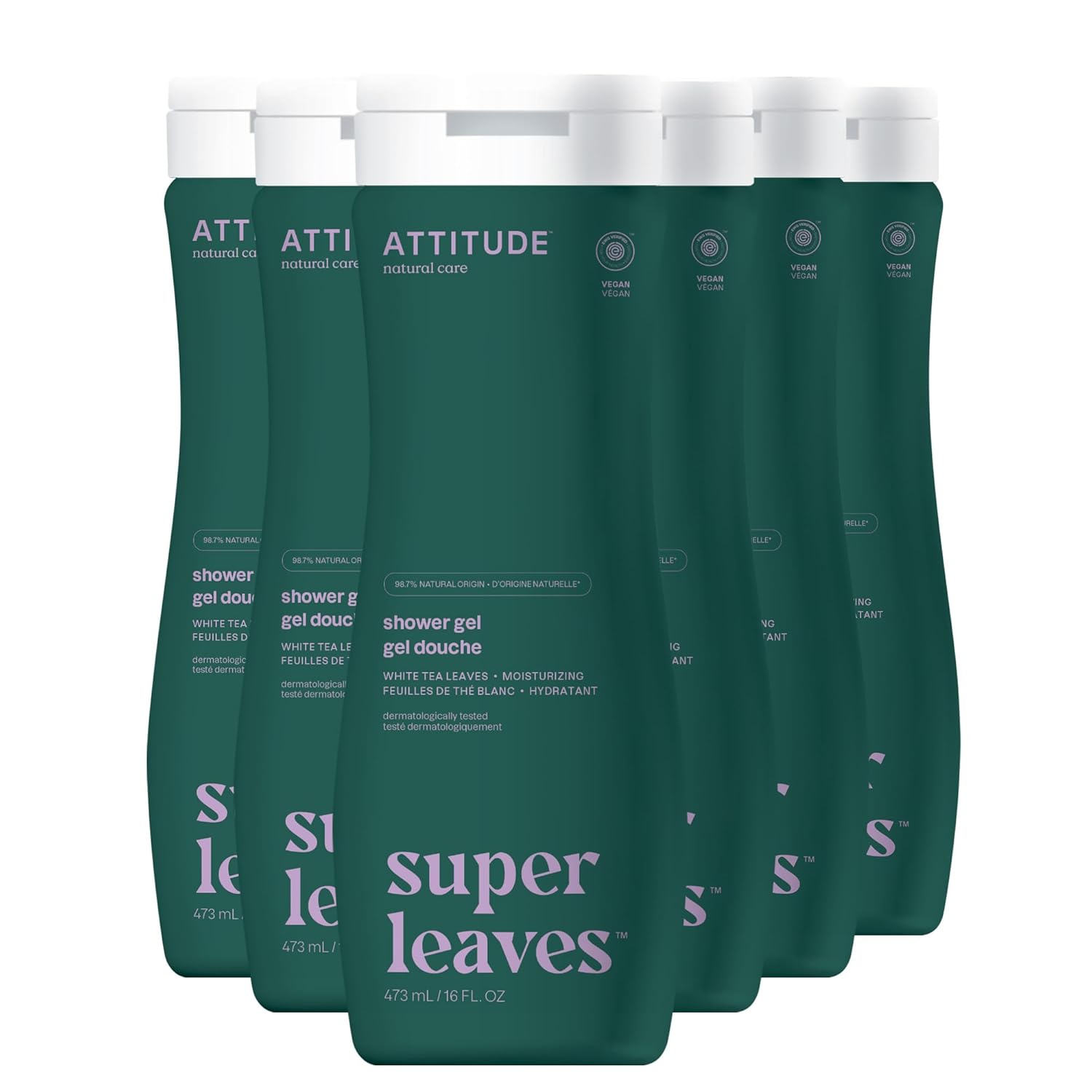 ATTITUDE Body Wash, EWG Verified Shower Gel, Dermatologically Tested, Plant and Mineral-Based, Vegan Personal Care Products, White Tea Leaves, 16 Fl Oz