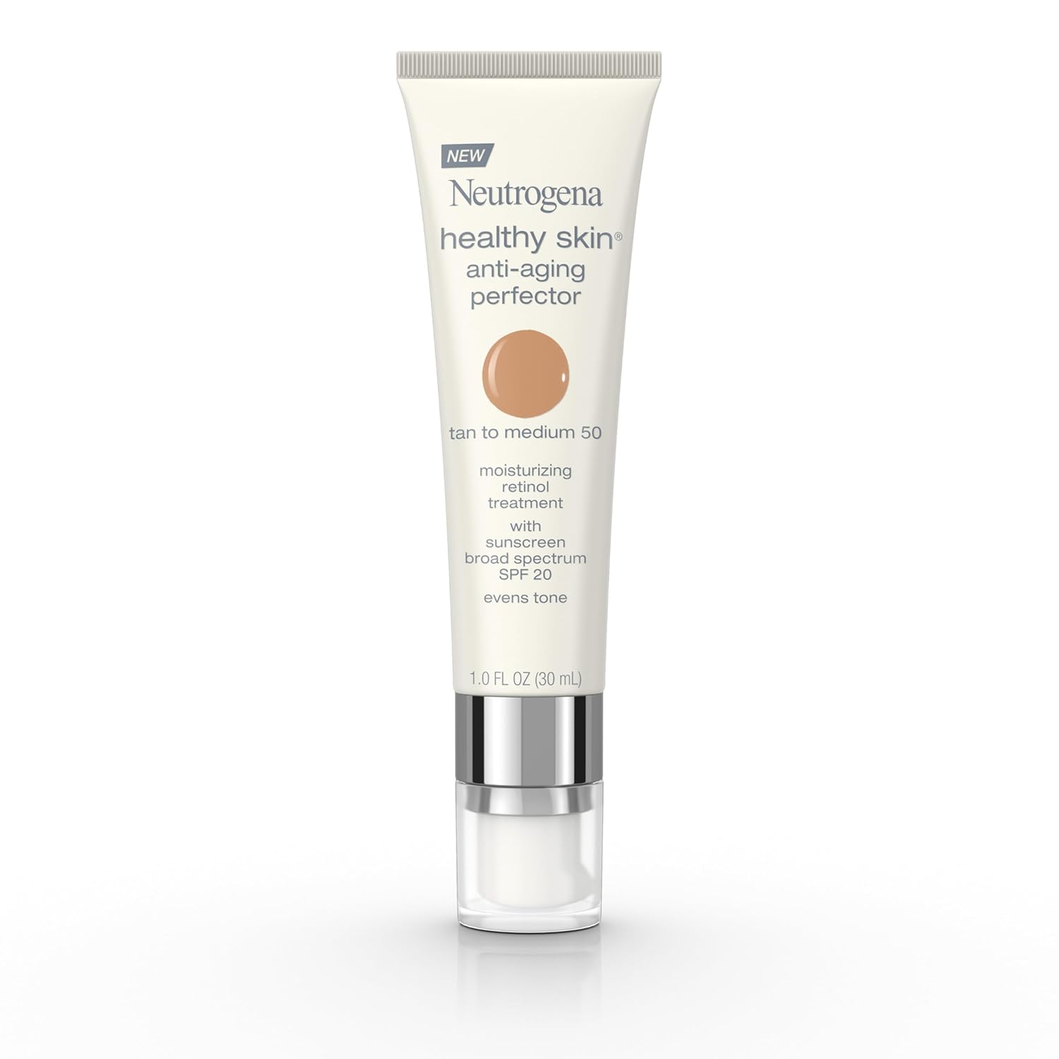 Neutrogena Retinol Treatment and Tinted Facial Moisturizer, Healthy Skin Anti-Aging Perfector with Broad Spectrum SPF 20 Sunscreen with Titanium Dioxide, 20 Fair to Light, 1 fl. oz