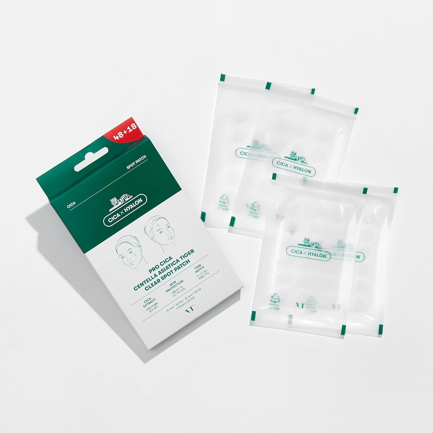 VT COSMETICS Pro CICA Centella Spot Patch, Hydrocolloid Invisible Thin Clear Spot Cover for Blemish & Sensitive Skin, Calming Care, Waterproof, 2 Sizes, Korean Skincare (66 Count)