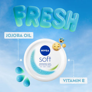 NIVEA Soft Light Moisturizer Cream, with Vitamin E & Jojoba Oil for Face, Hands and Body, 100 ml