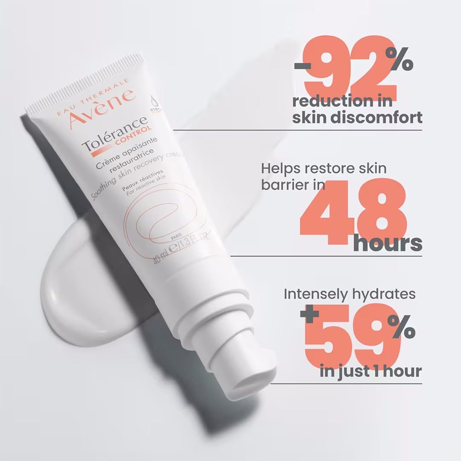 Avène Tolerance Control Soothing Skin Recovery Cream, for Hypersensitive Dry Skin, Restores Skin Barrier, Calms sensations of skin discomfort, Sterile Pump, Face Moisturizer, Fragrance-Free 1.3 Fl Oz