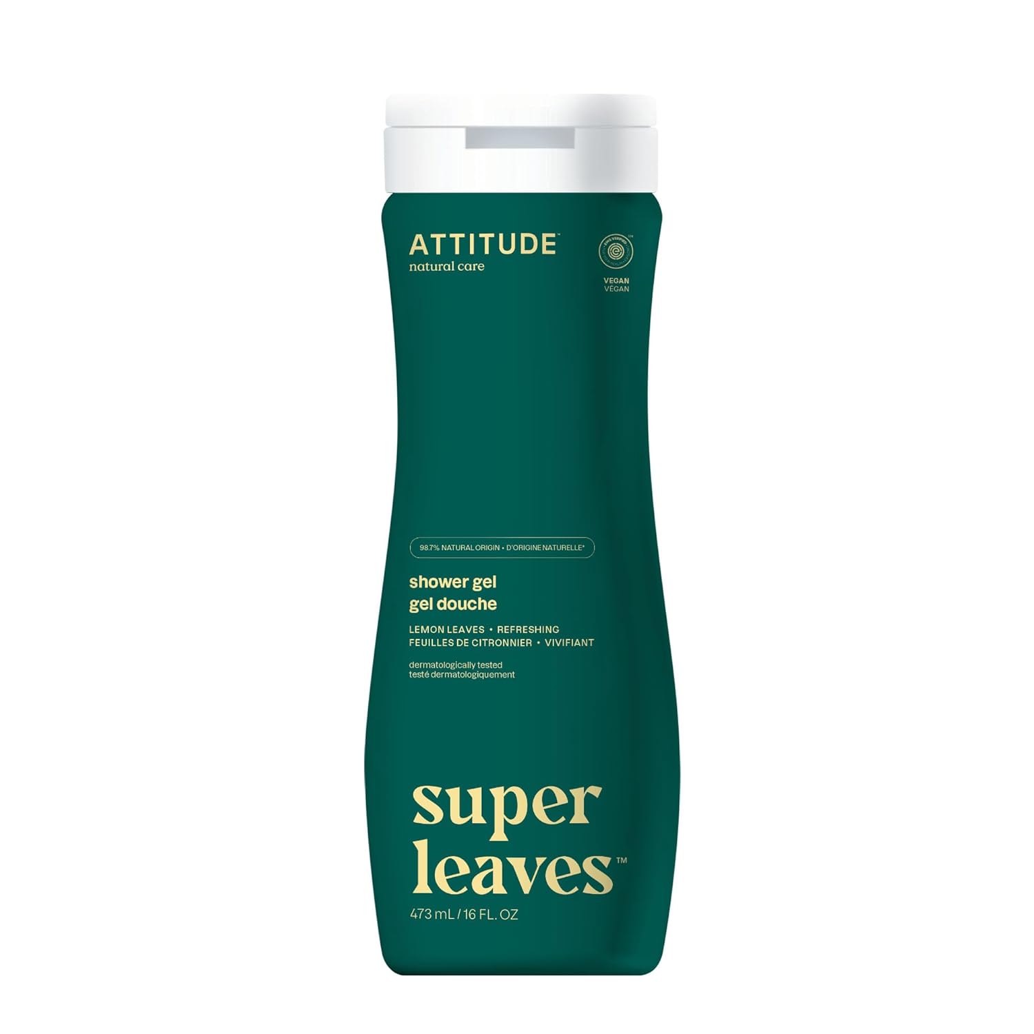 ATTITUDE Body Wash, EWG Verified Shower Gel, Dermatologically Tested, Plant and Mineral-Based, Vegan Personal Care Products, White Tea Leaves, 16 Fl Oz
