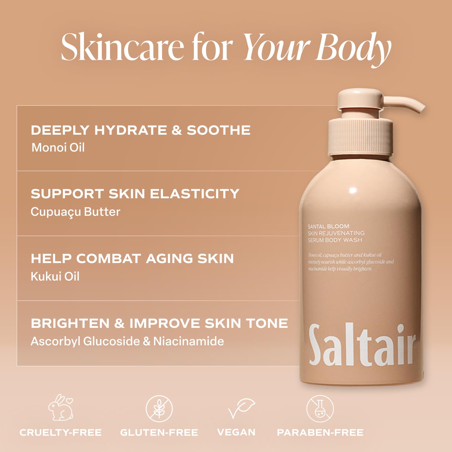Saltair Body Wash, Santal Bloom 2-Pack. Moisturizing Body Cleanser with Monoi Oil and Cupuacu Butter. Luxury Shower Gel for Women. Vegan, Cruelty-Free Paraben Free. 2x 17oz Pump Bottles