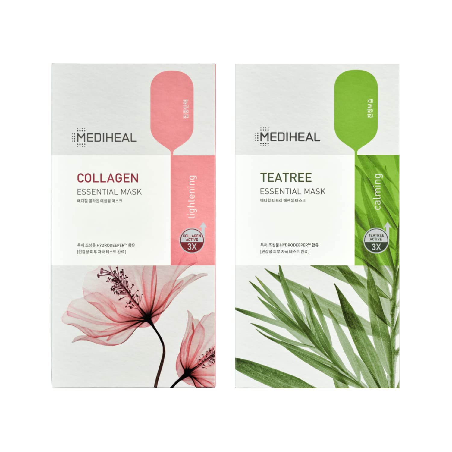 Mediheal Sheet Mask New Essential HERO 16 pack (Collagen, Tea Tree, Madecassoside, Vita) | Korean Skincare Facial Sheet Mask Combo Kbeauty Korean Glass Skin