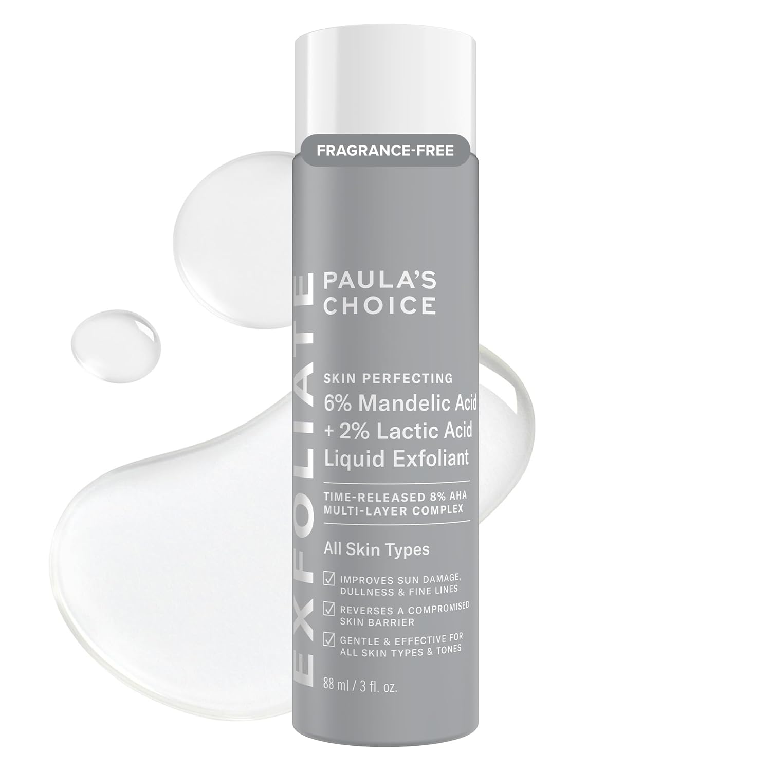 Paula’s Choice 6% Mandelic Acid + 2% Lactic Acid Exfoliant, Gentle Daily AHA Exfoliation for Discoloration, Bumpy Texture & Radiance, for Sensitive Skin, Fragrance-Free & Paraben-Free